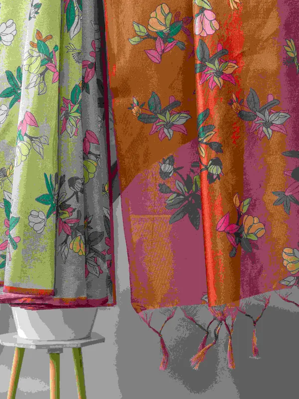 Soft_Tussar_Silk_sarees_with_Beautiful_Digital_Print_With_Attractive_Checks_Design_Saree_And_Digital_Print_Blouse_With_Tassels