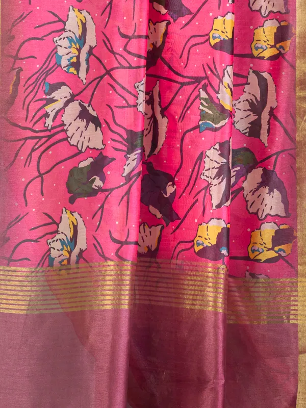 Soft_Tussar_Silk_sarees_with_Beautiful_Digital_Print_With_Attractive_Checks_Design_Saree_And_Digital_Print_Blouse_With_Tassels