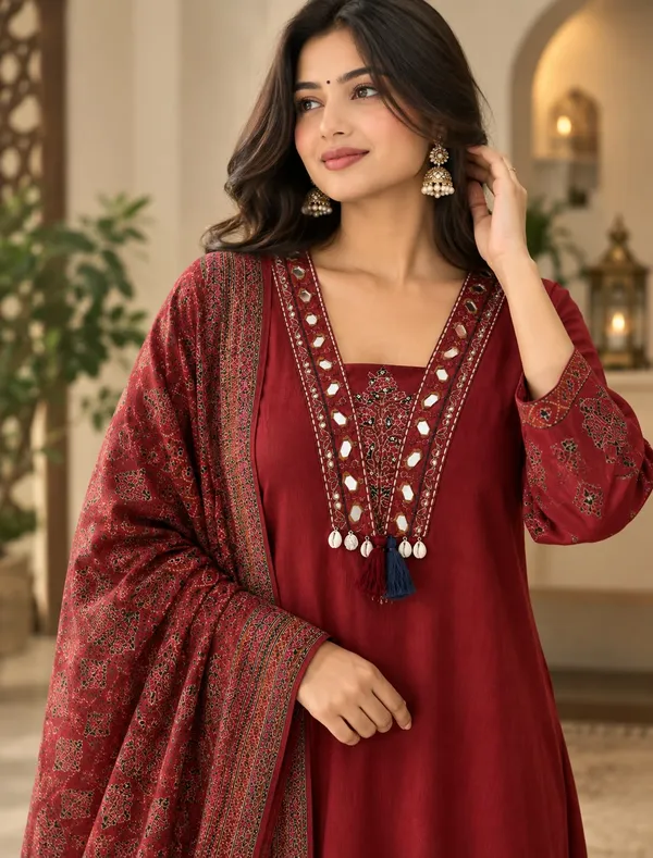 Beautiful_Original_Mirror_A-Line_Kurti_With_Pant_And_printed_Dupatta_Set