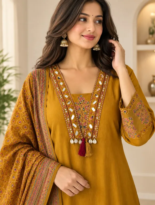 Beautiful_Original_Mirror_A-Line_Kurti_With_Pant_And_printed_Dupatta_Set