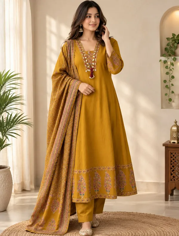 Beautiful_Original_Mirror_A-Line_Kurti_With_Pant_And_printed_Dupatta_Set