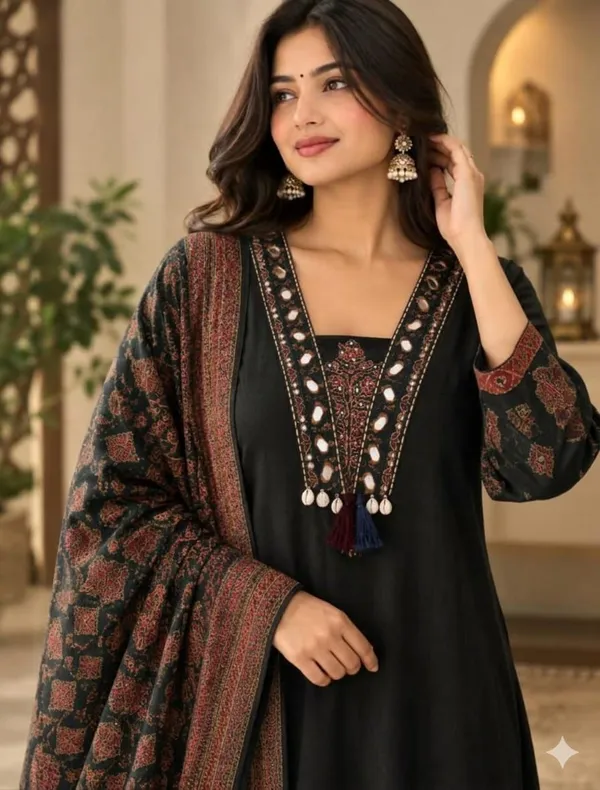 Beautiful_Original_Mirror_A-Line_Kurti_With_Pant_And_printed_Dupatta_Set