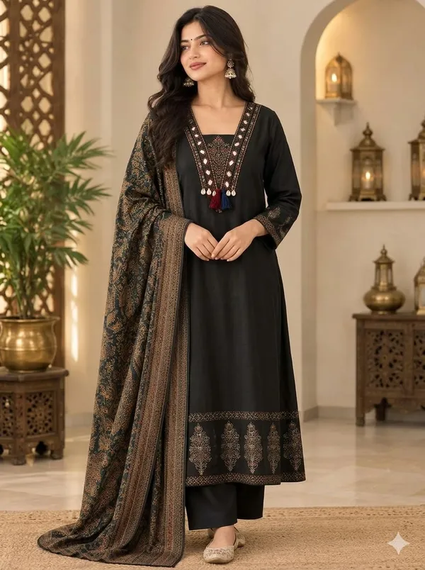 Beautiful_Original_Mirror_A-Line_Kurti_With_Pant_And_printed_Dupatta_Set