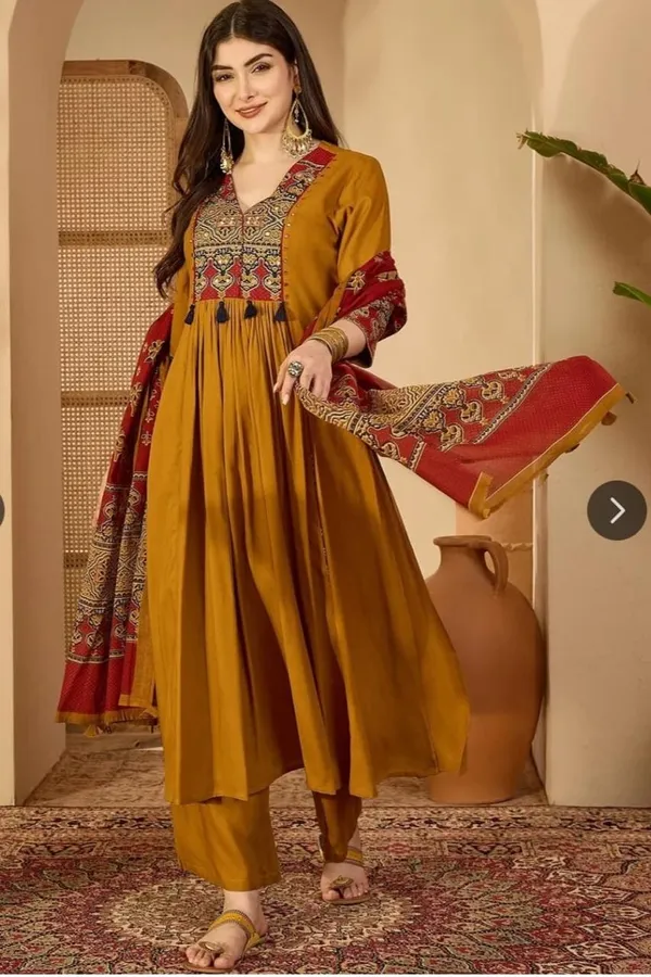 Elegant_Mustard_Yellow_Anarkali_Kurta_Set_With_Printed_Dupatta_For_Woman