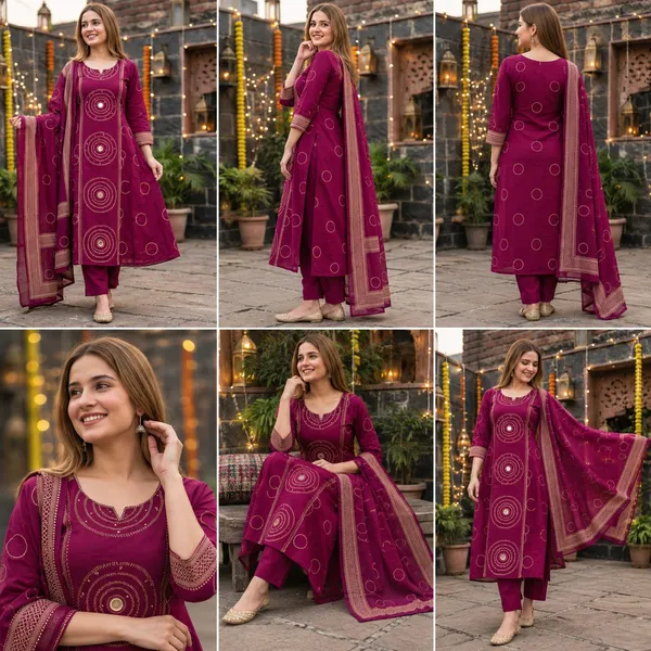 Full_Discharge_Print_Kurti_With_Pant_And_Dupatta_Set