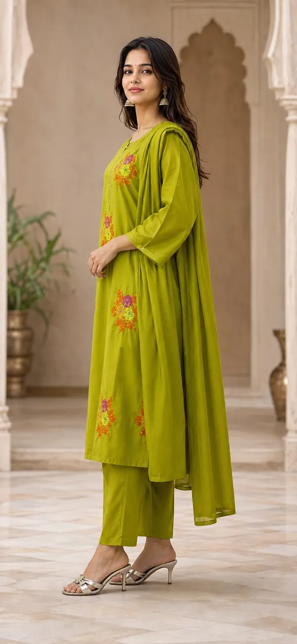 Havy_Embroidey_Kurti_With_Solid_Pant_And_Embroidery_Dupatta_Set