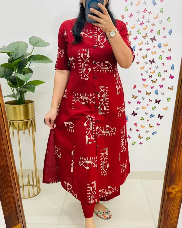 Marron_Cotton_Co-Ord_Set_With_Front_Button_Detailing_For_Woman