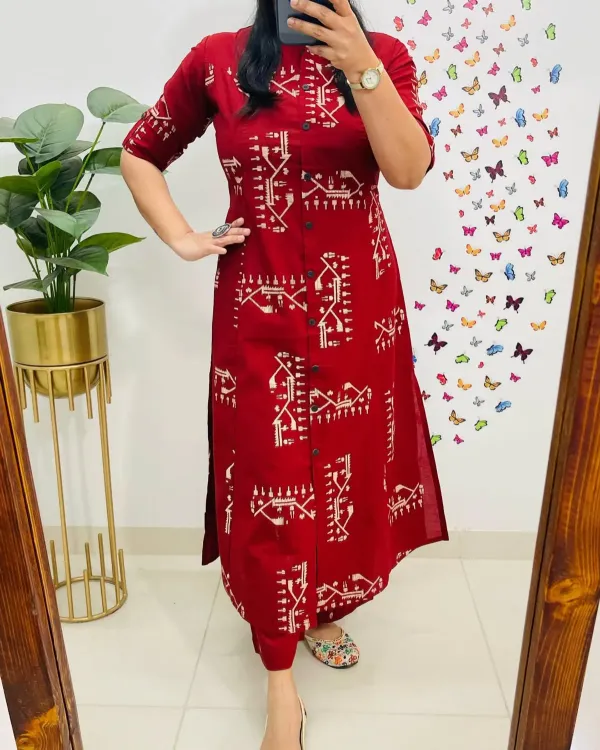 Marron_Cotton_Co-Ord_Set_With_Front_Button_Detailing_For_Woman