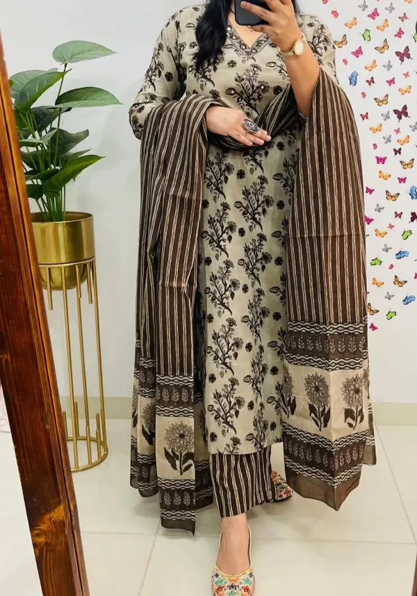 Poorvis_Brown_Cotton_Kurta_Set