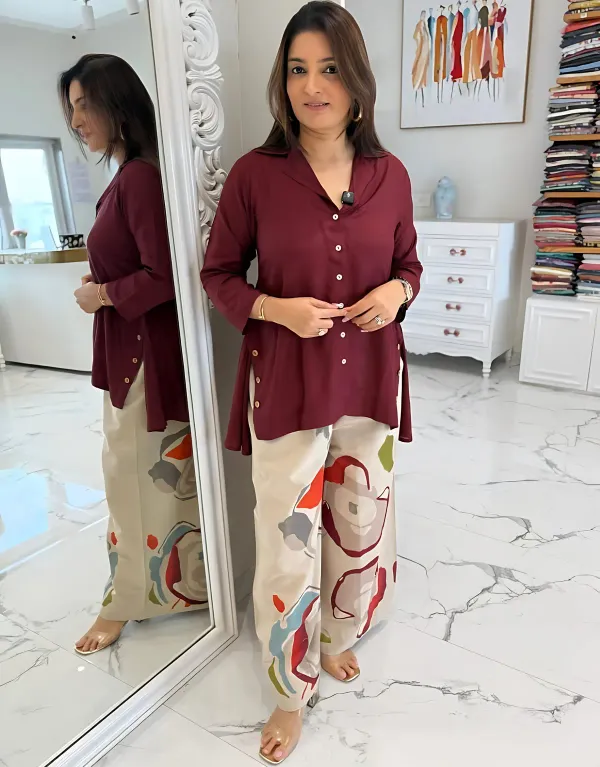 Priyas_Burgandy_Top_With_Printed_Pants