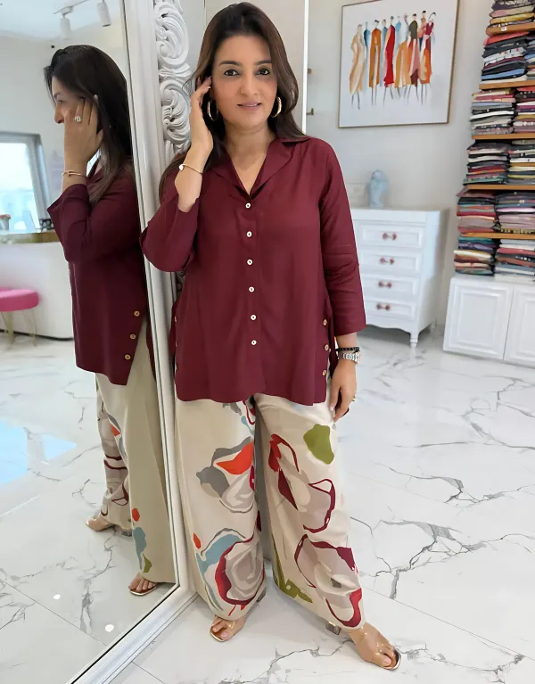 Priyas_Burgandy_Top_With_Printed_Pants