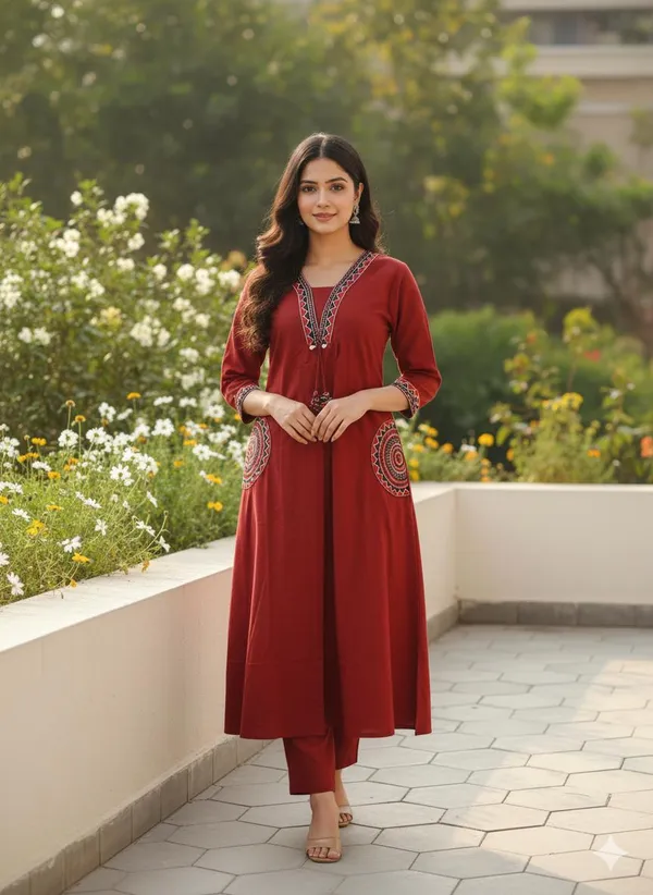 Stylish_Embroiderd_Kurti_With_Pant_Suit_Set