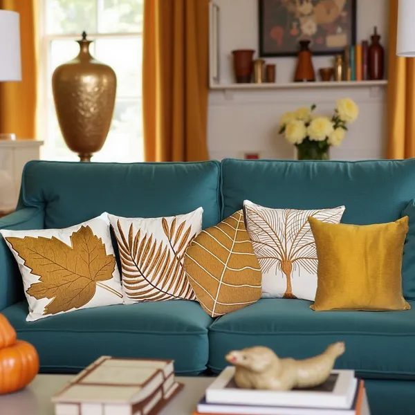 5_Pcs_Embroidered_Designer_Modern_Leaf_Pattern_Cushion_Covers_Set_With_1_Leaf_Filler_Cushion