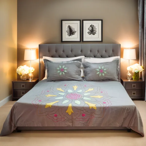 Beige_Grey_Designer_Embroidered_Bedcover_With_2_Pillows