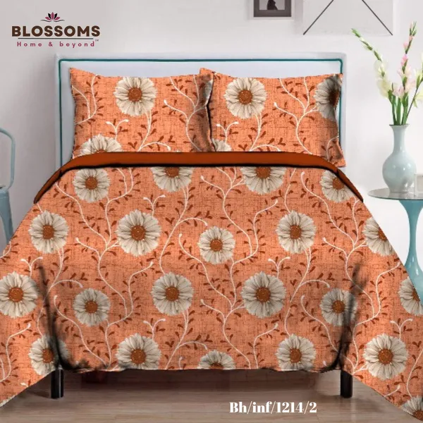 Orange_Printed_Queen_Size_Double_Bed_Bedsheet_With_Pillows