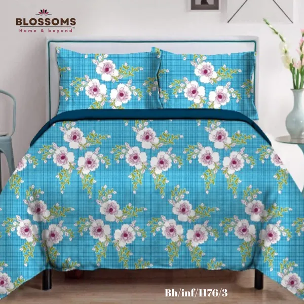 Blue_Printed_Queen_Size_Double_Bed_Bedsheet_With_Pillows