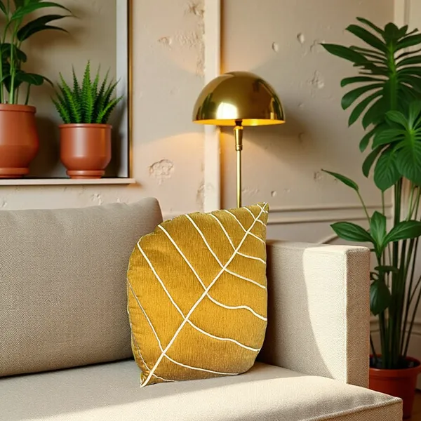 Rust_Yellow_Embroidered_Decorative_Designer_Leaf_Shape_Cushion_With_Fille