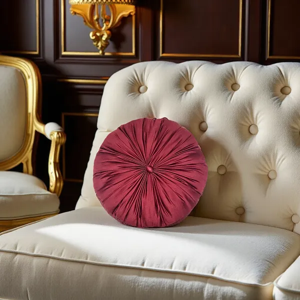 Maroon_Round_Tufted_Decorative_Cotton_Throw_Pillow_With_Filler