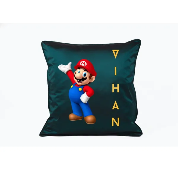 Dark_Green_Personalised_Mario_Theme_Embroidered_Cushion_With_Filler