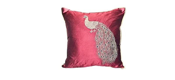 Maroon_Silk_Designer_Zari_Peacock_Embroidered_Cushion_Cover