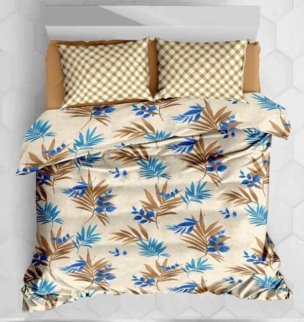 Beige_Cotton_Double_Bedsheet_With_2_Pillows