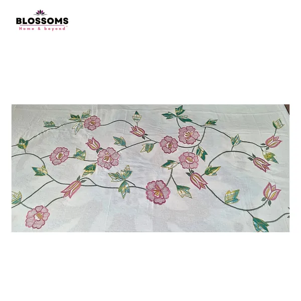 Blossoms_embroidered_bedsheet_with_2_engineered_printed_pillows_._Pure_cotton.Subtle_off-white_color.