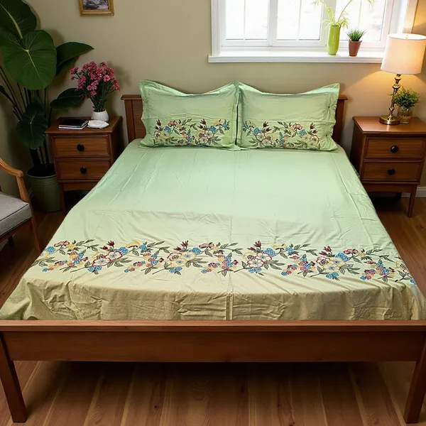 Blossoms_embroidered_bedsheet_with_embroided_pillow_covers._|2_pillow_cases|_|pure_cotton_|_|_big_sizes|.