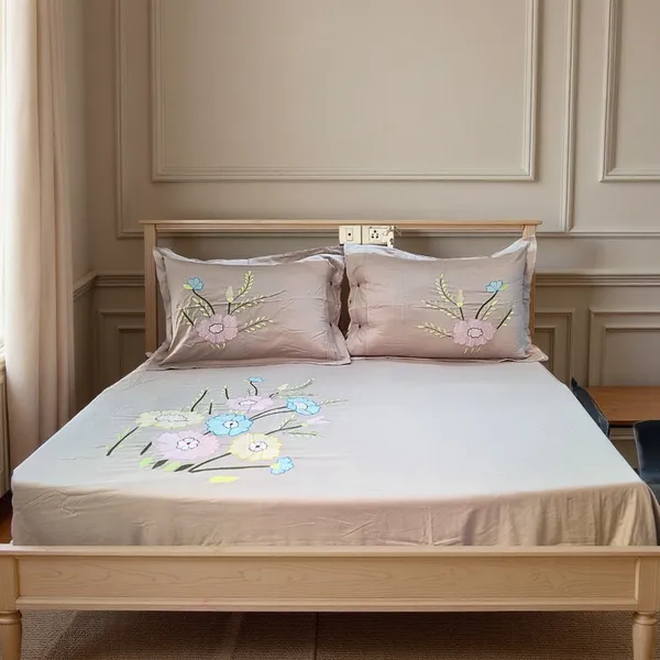 Blossoms_embroidered_beige_grey_double_bed_bedcover_with_floral_embroidery_on_side_with_embroidered_pillow_covers_._100_inch_size_with_pure_cotton_fabric.