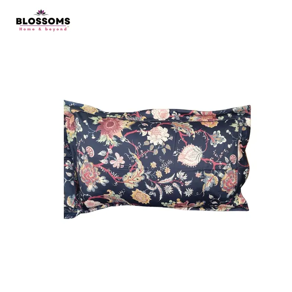 Blossoms_Embroidered_patch_work_kalash_design_on_grey_bedsheet_with_highly_detailed_design_and_2_printed_pillow_covers_._Pure_cotton_fabric.