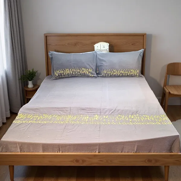 Blossoms_grey_colour_embroidered_bedsheet_and_pillow_cases._|_pure_cotton_|_|_big_size|_|_2_pillow_cases|.