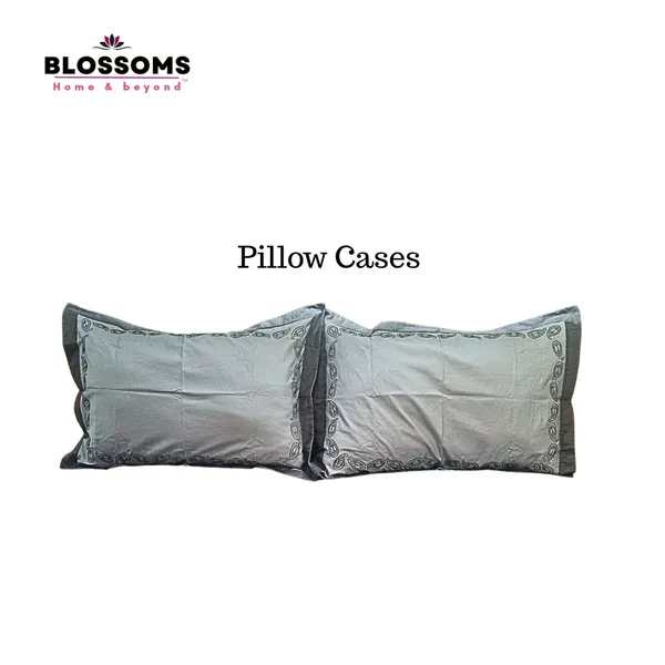 Blossoms_Grey_pure_cotton_paisley_embroided_bedsheet_with_embroided_2_pillow_case.
