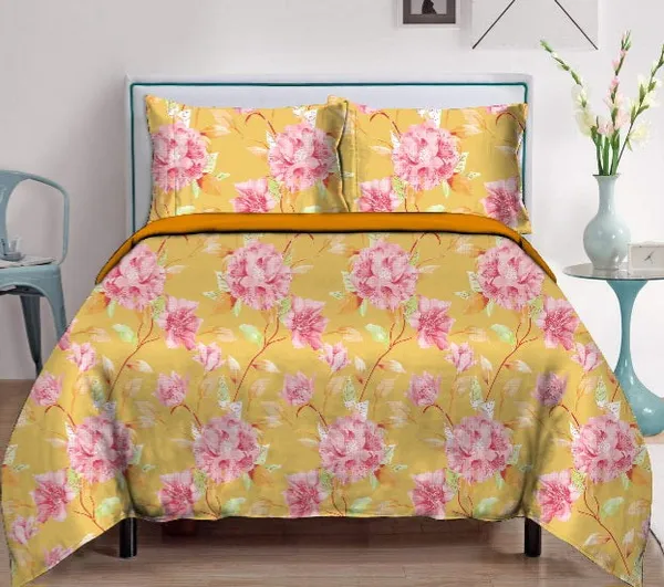 Yellow_Pure_Cotton_Floral_Printed_Double_Bed_Bedsheet_With_2_Pillow_Covers