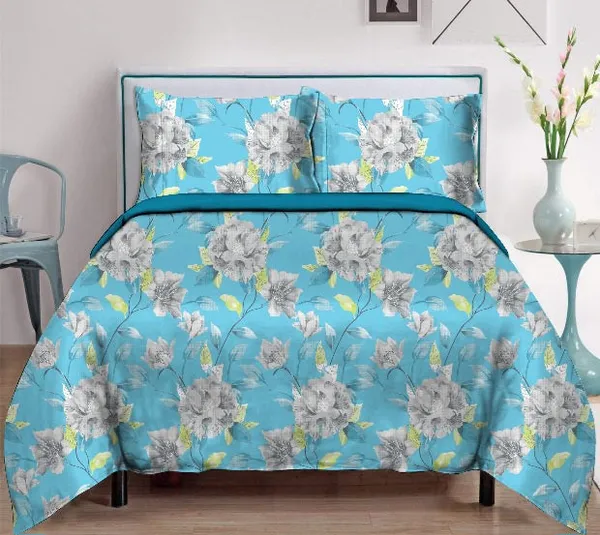 Blue_Pure_Cotton_Floral_Printed_Double_Bed_Bedsheet_With_2_Pillow_Covers
