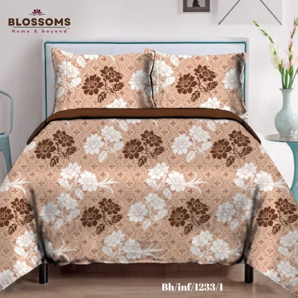 Brown_Floral_Printed_Queen_Size_Double_Bed_Bedsheet_With_2_Pillow_Covers