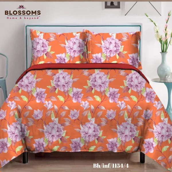 Orange_Floral_Printed_Queen_Size_Double_Bed_Bedsheet_With_2_Pillow_Covers