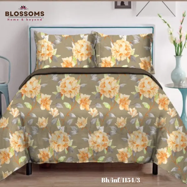 Brown_Floral_Printed_Queen_Size_Double_Bed_Bedsheet_With_2_Pillow_Covers