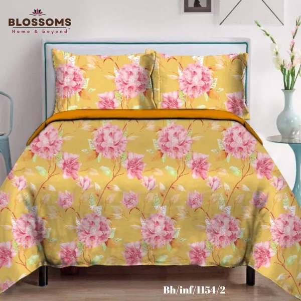 Yellow_Floral_Printed_Queen_Size_Double_Bed_Bedsheet_With_2_Pillow_Covers