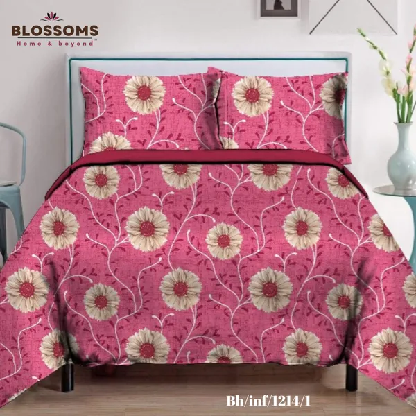 Pink_Floral_Printed_Queen_Size_Double_Bed_Bedsheet_With_2_Pillow_Covers