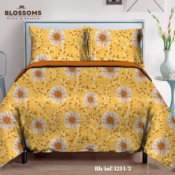 Yellow_Floral_Printed_Queen_Size_Double_Bed_Bedsheet_With_2_Pillow_Covers
