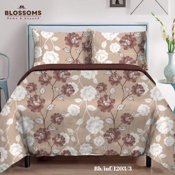 Brown_Floral_Printed_Queen_Size_Double_Bed_Bedsheet_With_2_Pillow_Covers