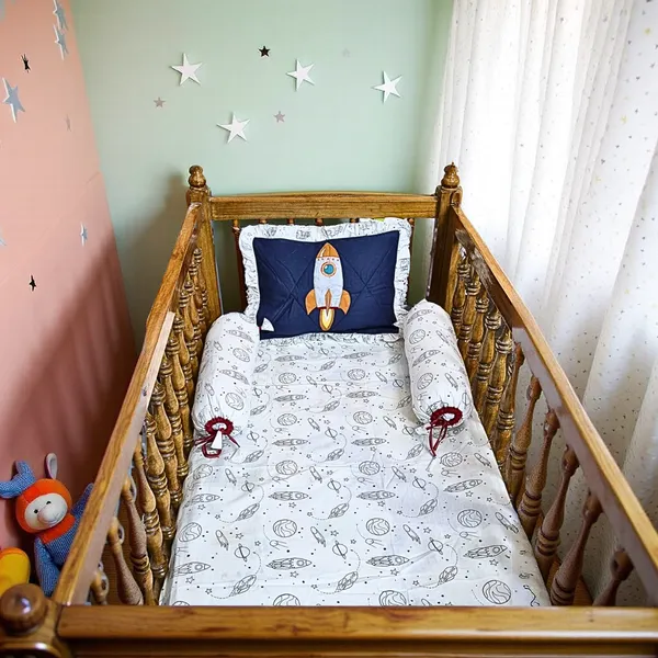 Blossoms_kids_bedding_set_of_space_theme_.1_bedsheet_(35"x45")_,1_pillow(12"x15"),2_bolster_(15"x15")_with_case_and_1_quilt_embroidered_(_35"x40").