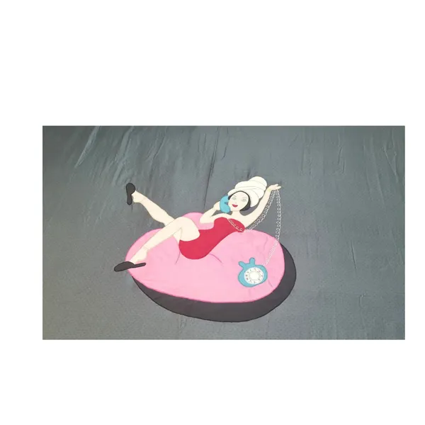Blossoms_"KIDS"_grey_pure_cotton_bedsheet_with_barbie_cartoon_character_embroided_patch_work_with_2_pillows_|Set_of_3|.