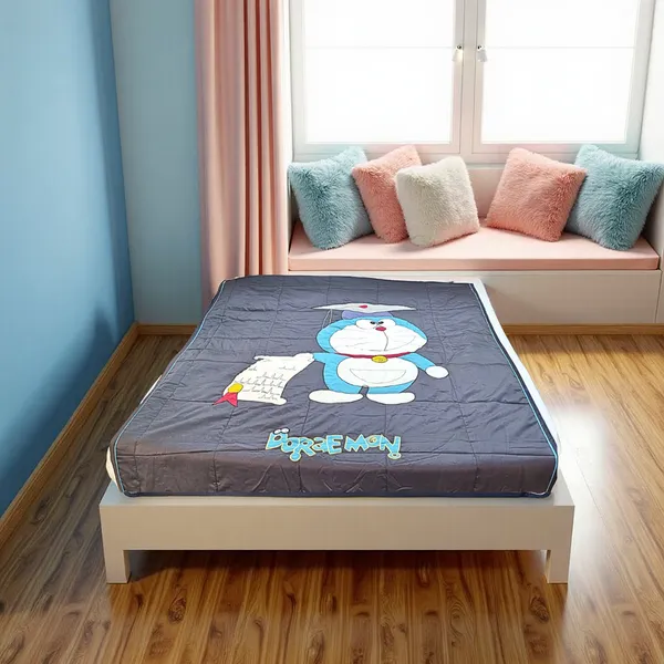 Blossoms_kids_grey_pure_cotton_quited_comforter(quilt)_with_Doraemon_cartoon_character_embroidered_patch_work.