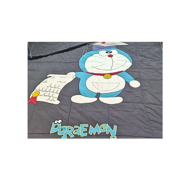 Blossoms_kids_grey_pure_cotton_quited_comforter(quilt)_with_Doraemon_cartoon_character_embroidered_patch_work.