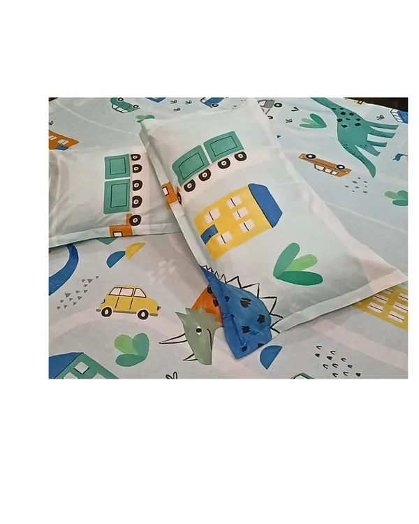 BLOSSOMS_kids_printed_jungle_theme_100%_pure_cotton_bedsheet_100x100_inch_with_2_pillows.