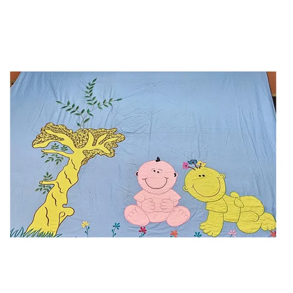 Blossoms_kids_sky_blue_pure_cotton_double_bedsheet_with_cartoon_character_embroidered_patch_work_with_2_pillows_._Set_of_3