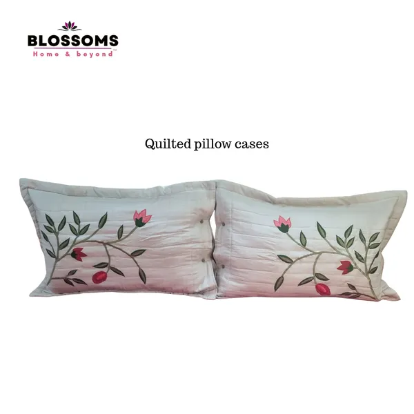 Blossoms_peach_bedsheet_with_2_quilted_embroided_pillowcovers._Pure_cotton_,_big_size_bedsheet.