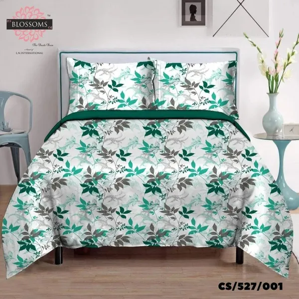 Green_&_White_Cotton_Satin_Double_Bed_Bedsheets