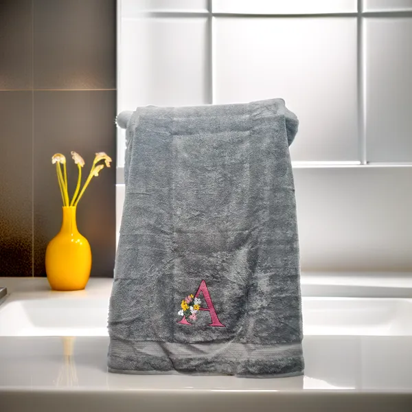 Grey_Name_Initial_Super_Soft_Customised_Towels