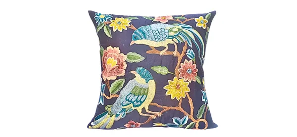 Blossoms_Designer_bird_and_floral_embroidered_cushion_cover_with_blue_fabric_._Pack_of_1_.
_
_Size_16x16_inch_
_
_No_filler_included
_
_Qty_-_1_unit
_
_Fabric_-_cotton